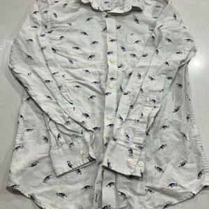 Slim fit Linen Banana Republic Mens M Button Down Shirt White Long Sea Turtles